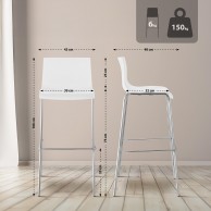Hover baro kėdė, plastikinė, 4 kojų pagrindo, balta, chromuota