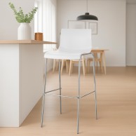 Hover baro kėdė, plastikinė, 4 kojų pagrindo, balta, chromuota