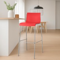 Hover baro kėdė, plastikinė, 4 kojos, raudona, chromuota