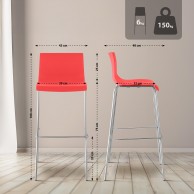 Hover baro kėdė, plastikinė, 4 kojos, raudona, chromuota