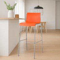 Hover baro kėdė, plastikinė, 4 kojų pagrindo, oranžinė, chromuota
