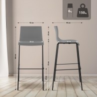 Hover baro kėdė, plastikinė, 4 kojos, pilka, juoda