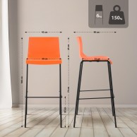 Hover baro kėdė, plastikinė, 4 kojos, oranžinė, juoda