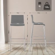2 baro kėdžių rinkinys HOVER plastikinis 4 kojų rėmas pilkos spalvos, chromuotas