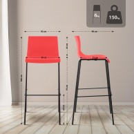 2 baro kėdžių rinkinys HOVER plastikinis 4 kojų rėmas raudonas, juodas
