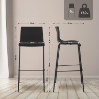 2 baro kėdžių rinkinys HOVER plastikinis 4 kojų rėmas juodas, juodas