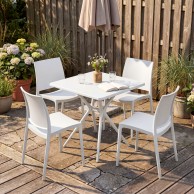 „Amino Garden“ valgomojo komplektas: 4 lauko kėdės ir stalas, terasos baldai, balti