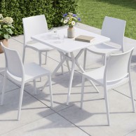 „Amino Garden“ valgomojo komplektas: 4 lauko kėdės ir stalas, terasos baldai, balti