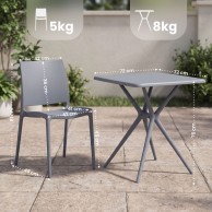 „Amino Garden“ valgomojo komplektas: 4 lauko kėdės ir stalas, terasos baldai, pilkos spalvos