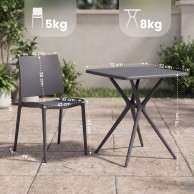 „Amino Garden“ valgomojo komplektas: 4 lauko kėdės ir stalas, terasos baldai, tamsiai pilkos spalvos