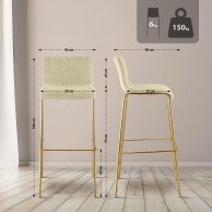 2 vnt. „Hover“ baro kėdžių rinkinys, apmuštos audiniu, auksinis keturkojis rėmas. Kreminės spalvos