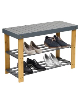 MILOS bambukinis suolas su batų lentynomis pilkas
