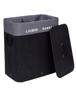 Bambuko skalbinių krepšys 2 skyriai juodas FSC