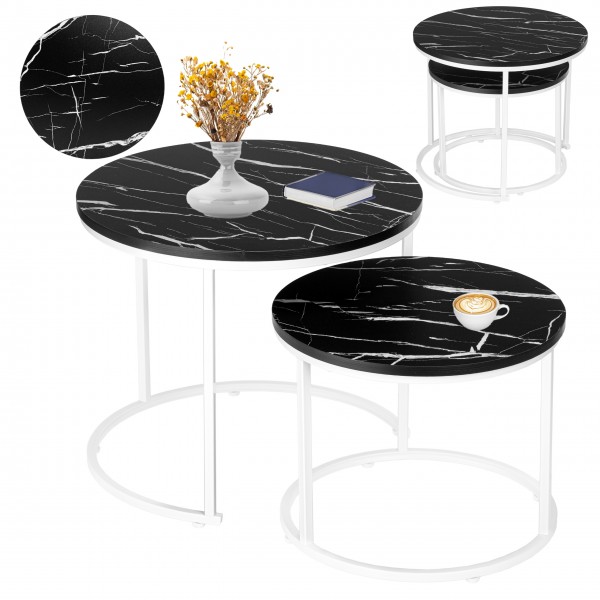 Dviejų stalų rinkinys "White Galen Small Black Marble Baldai
