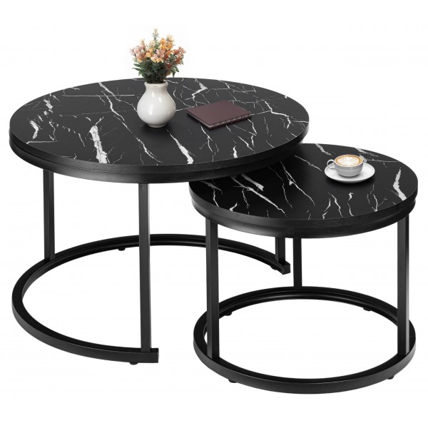 Dviejų  staliukų rinkinys "Galen Black Marble Baldai