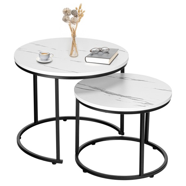 Dviejų  staliukų rinkinys "Galen Small White Marble Baldai