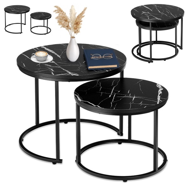Dviejų  staliukų rinkinys "Galen Small Black Marble Baldai