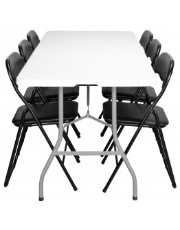Sulankstomų baldų komplektas FETA WHITE 180 cm stalas + 6 BASICO kėdės