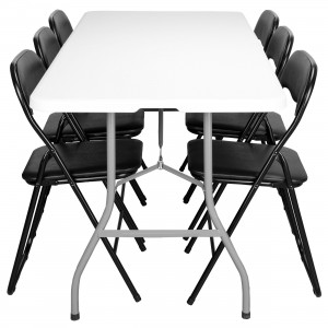 Sulankstomų baldų komplektas FETA WHITE 180 cm stalas + 6 BASICO kėdės