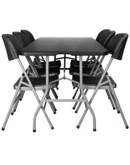 Maitinimo rinkinys FETA BLACK 180 cm stalas + 6 kėdės BLACK