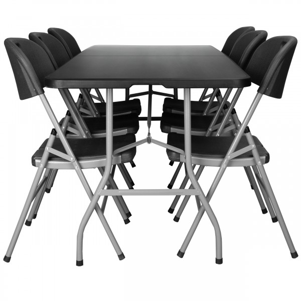 Maitinimo rinkinys FETA BLACK 180 cm stalas + 6 kėdės BLACK Baldai