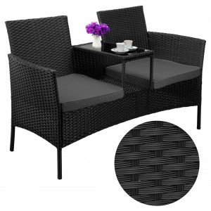 "Technorattan" sodo suoliukas sofa CORDOBA juoda su pilkomis pagalvėlėmis