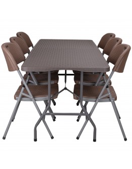 RATTAN maitinimo rinkinys 180 cm stalas + 6 kėdės
