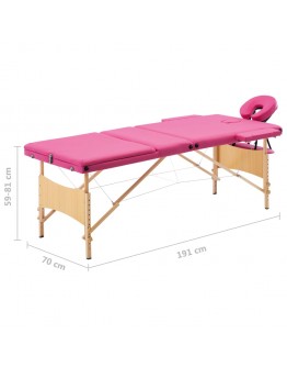 Sulankstomas masažo stalas, rožinės spalvos, mediena, 3 zonų