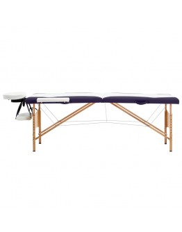 Sulankstomas masažo stalas, baltas/violetinis, mediena, 2 zonų
