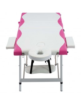 Masažinis stalas, baltas ir rožinis, aliuminis, 3 zonų