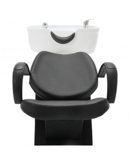Kirpyklos kėdė su plautuve, juoda ir balta, dirbtinė oda