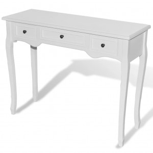Kosmetinis konsolinis staliukas su trimis stalčiais, baltas