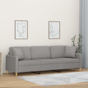 Trivietė sofa su pagalvėmis, šviesiai pilka, 210cm, audinys