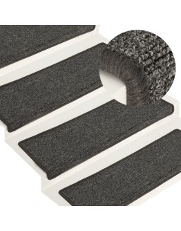 Laiptų kilimėliai, 15vnt., pilkos ir juodos spalvos, 65x21x4cm