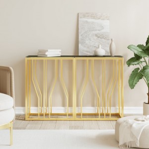 Konsolinis staliukas, auksinis, 110x30x70cm, plienas ir stiklas