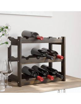 Vyno laikiklis 12 butelių, juodas, pušies medienos masyvas