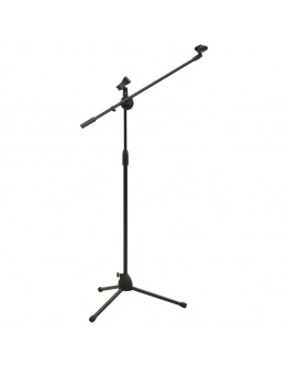Trikojis mikrofono stovas su dvigubu užspaudžiamu laikikliu