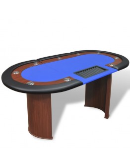 10 žaid. pokerio stalas su dalint. vieta ir žetonų dėže, mėlyn.