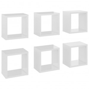 Sieninės lentynos, 6vnt., baltos, 22x15x22cm, kubo formos