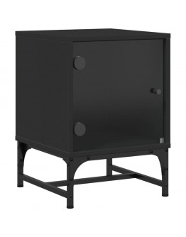 Naktinė spintelė su stiklinėmis durelėmis, juoda, 35x37x50cm